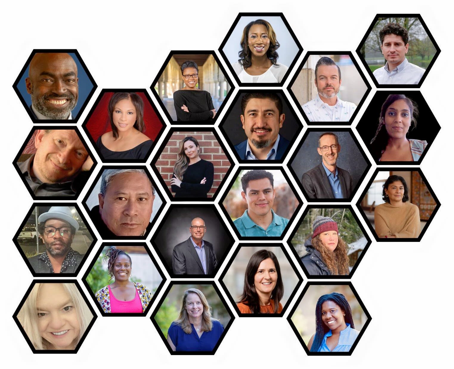 CA Local News Fellowship team, headshots in hexagon formation