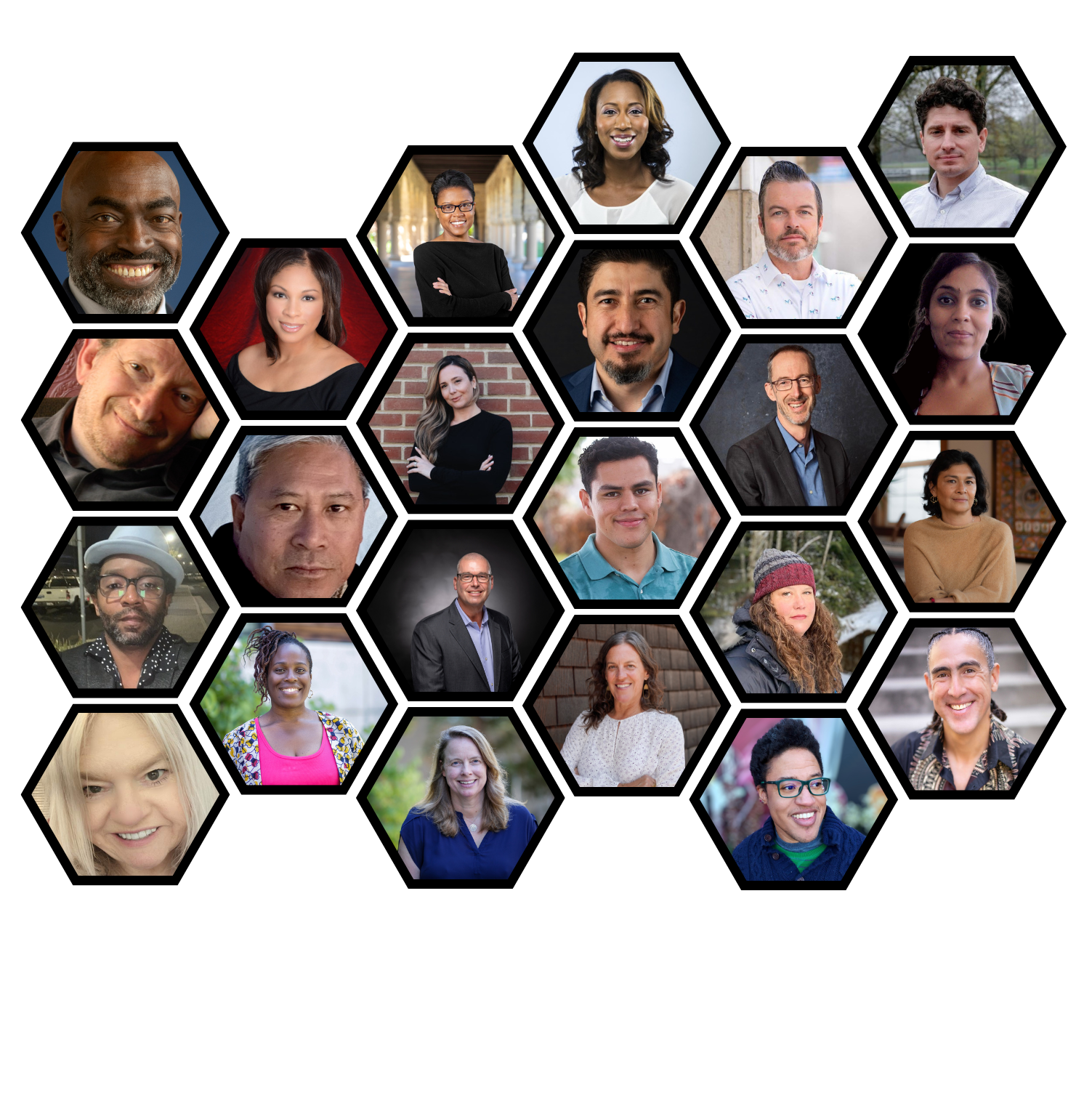A collage of faces who are people on staff or board of the fellowship. 