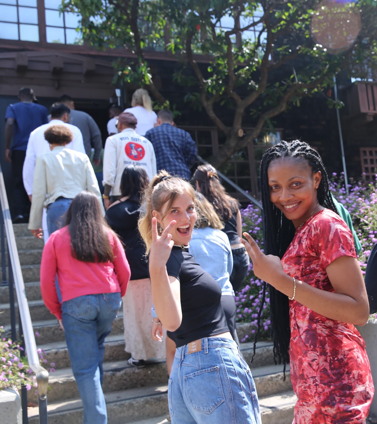 Photo of Fiona and Jennifer walking into North Gate